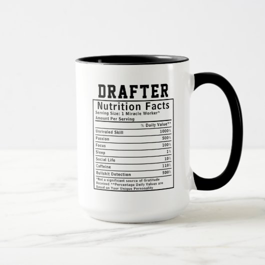 Funny Drafter Nutrition Facts Engineering staff Tasse (Rechts)