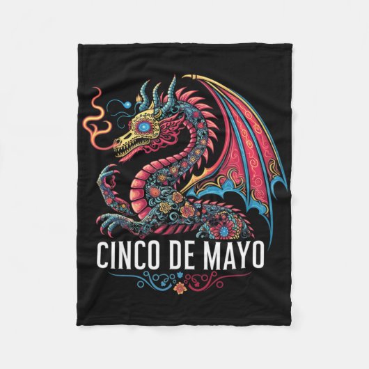 Funny Dragon Cinco De Mayo Sugar Skull Blume Mexi Fleecedecke (Vorderseite)
