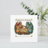 Funny Dragon Houses and Humans Fantasy Art Einladung (Stehend Vorderseite)