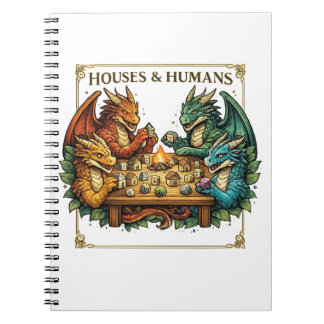 Funny Dragon Houses and Humans Fantasy Art Notizblock