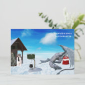 Funny Dragon Snowman Winterurlaub Feiertagskarte (Stehend Vorderseite)