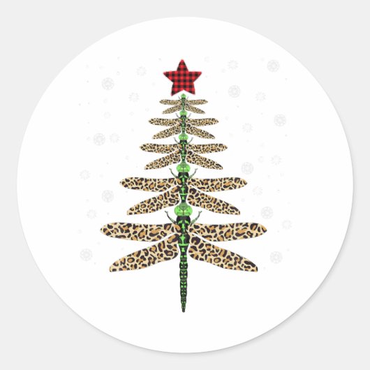 Funny Dragonfly Weihnachtsbaumschmuck Leopard Runder Aufkleber (Vorderseite)