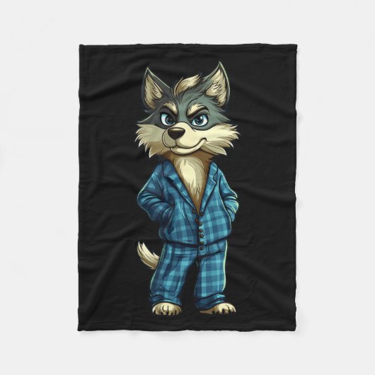 Funny Dreamy Wolf In Pajama Outfit For Sleepy Boys Fleecedecke (Vorderseite)