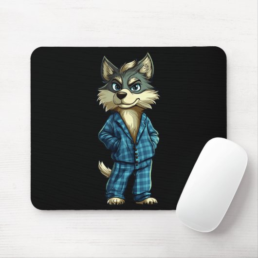 Funny Dreamy Wolf In Pajama Outfit For Sleepy Boys Mousepad (Mit Mouse)