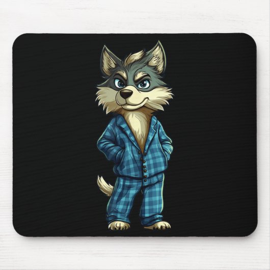 Funny Dreamy Wolf In Pajama Outfit For Sleepy Boys Mousepad (Vorne)