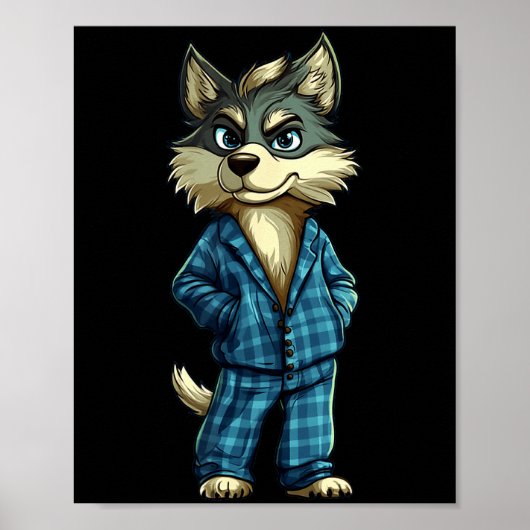 Funny Dreamy Wolf In Pajama Outfit For Sleepy Boys Poster (Vorne)