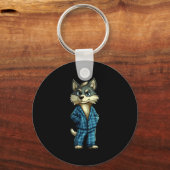 Funny Dreamy Wolf In Pajama Outfit For Sleepy Boys Schlüsselanhänger (Vorderseite)