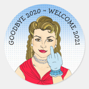 Funny Drehte die Vogel Retro Lady Runder Aufkleber