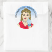 Funny Drehte die Vogel Retro Lady Runder Aufkleber (Tasche)