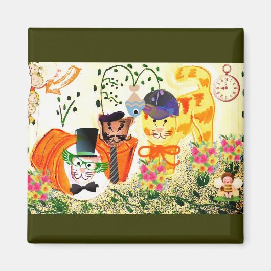 Funny Dressed Up Cats im Garden Design Magnet (Vorne)