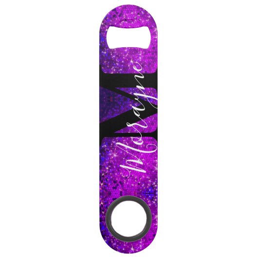Funny Drink Joke Lila Glitzer Monogram Name Speed Flaschenöffner (Rückseite)