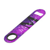 Funny Drink Joke Lila Glitzer Monogram Name Speed Flaschenöffner (Rückseite Schrägansicht)