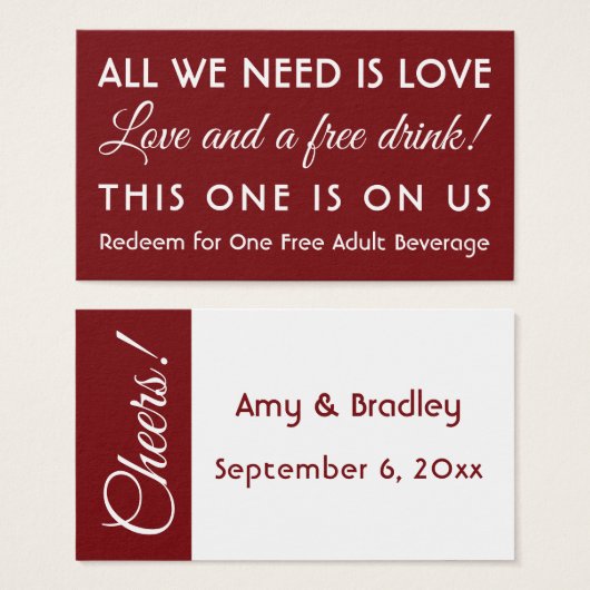 Funny Drink Tickets, weiß & essbar Deep Red (Vorne & Hinten)