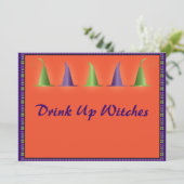 Funny Drink Up Hexen glücklich Halloween Einladung (Stehend Vorderseite)