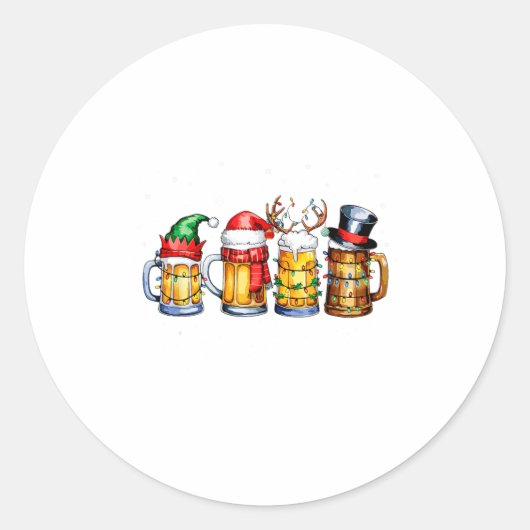 Funny Drinking Christmas Santa Beer Christmas Ligh Runder Aufkleber (Vorderseite)
