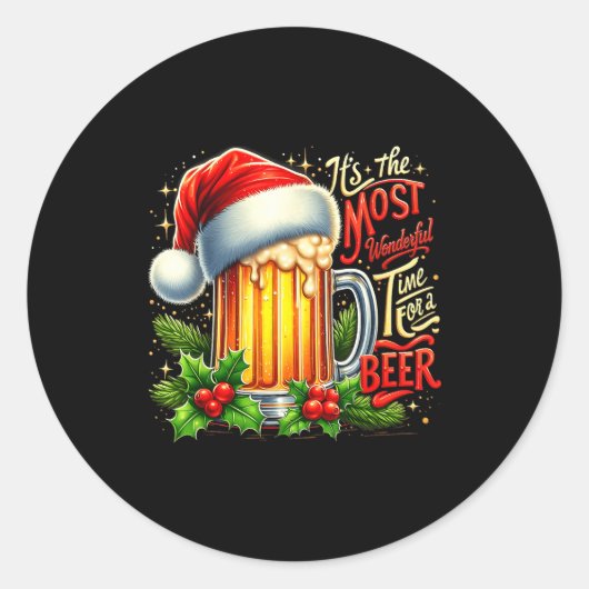 Funny Drinking Christmas Santa Beer Lovers Trend N Runder Aufkleber (Vorderseite)