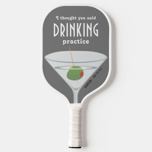 Funny Drinking Practice Martini Gray Pickleball Schläger (Rückseite)
