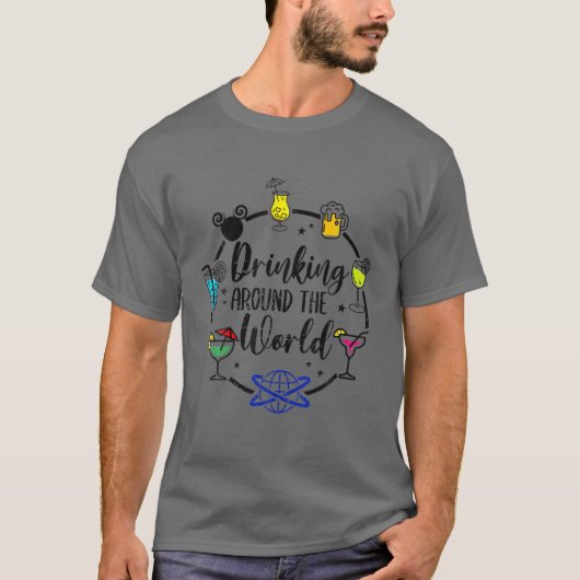 Funny Drinks rund um die Welt Bier Wein trinken T-Shirt (Vorderseite)