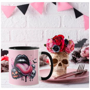 Funny Drip Lip Halloween Spooky Adult Pink Tasse