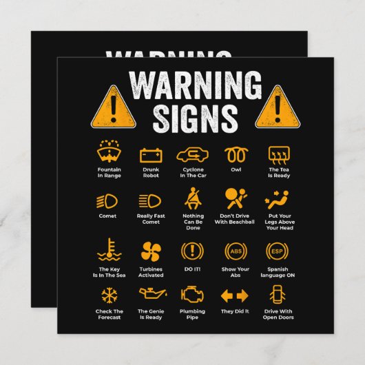 Funny Driving Warning Signs 101 Auto Mechanic Gift Einladung (Vorne/Hinten)