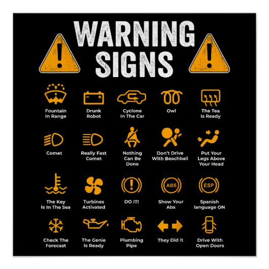 Funny Driving Warning Signs 101 Auto Mechanic Gift Poster (Vorderseite)