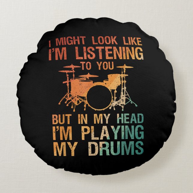 Funny Drummer Art for Men Drum Player Percus Rundes Kissen (Vorderseite)
