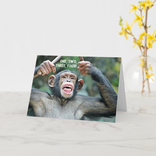 Funny Drummer Chimp Four Count Grußkarte Karte (Gelbe Blume)