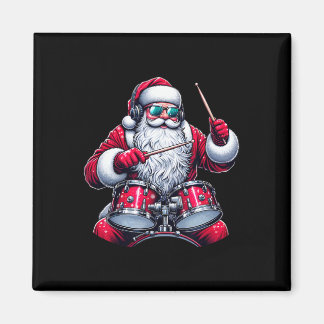 Funny Drummer Santa Xmas Santa Playing Drums  Magnet