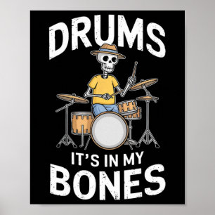 Funny Drummer Skelett Playing Drums Poster