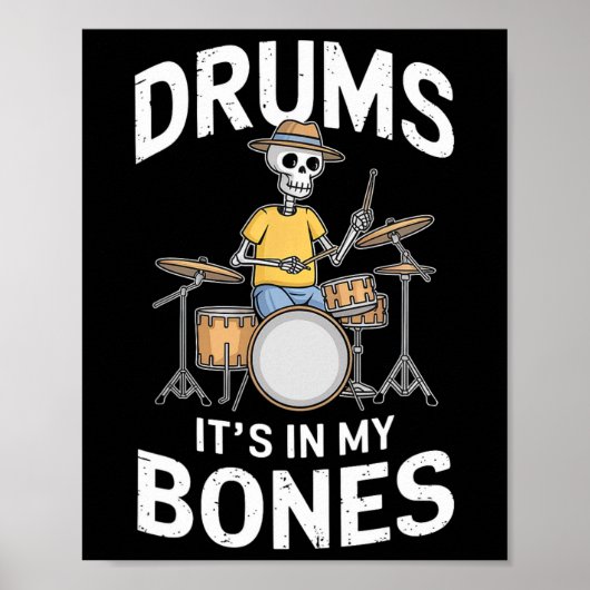 Funny Drummer Skelett Playing Drums Poster (Vorne)