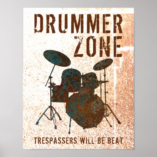 Funny Drummer Zone Drum Kit Music Drummer Poster (Vorne)