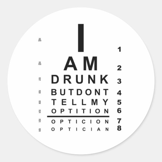 Funny drunk eye chart runder aufkleber (Vorderseite)