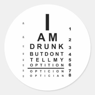 Funny drunk eye chart runder aufkleber