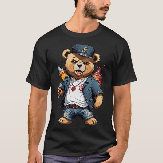 Funny Drunken Rocker Teddy Bear T-Shirt (Vorderseite)
