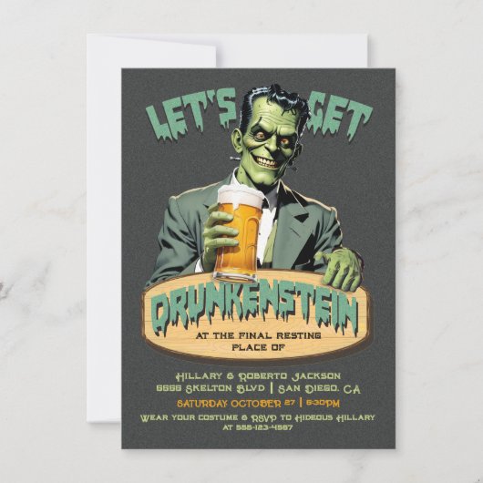 Funny Drunkenstein Frankenstein Halloween-Party Einladung (Vorderseite)
