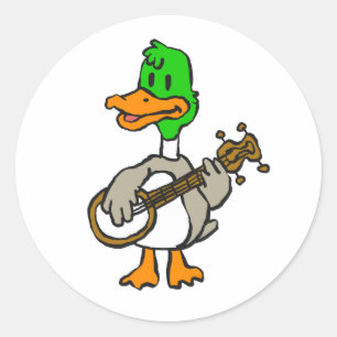 Funny duce spielt Banjo   Hintergrundfarbe auswähl Runder Aufkleber