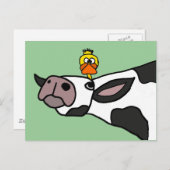 Funny Duck auf einem Kuh-Cartoon Postkarte (Vorne/Hinten)