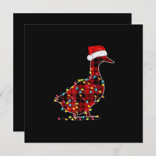 Funny Duck Christmas Light Red Kariert Matching Einladung (Vorne/Hinten)