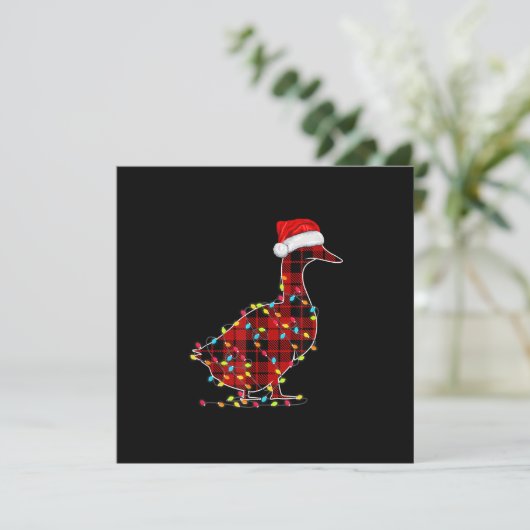 Funny Duck Christmas Light Red Kariert Matching Einladung (Stehend Vorderseite)