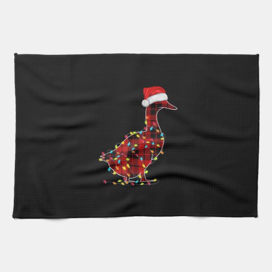 Funny Duck Christmas Light Red Kariert Matching Geschirrtuch (Horizontal)