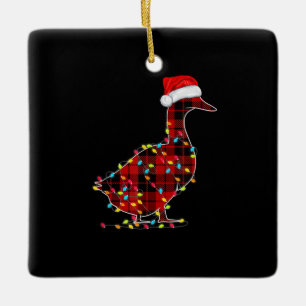 Funny Duck Christmas Light Red Kariert Matching Keramikornament