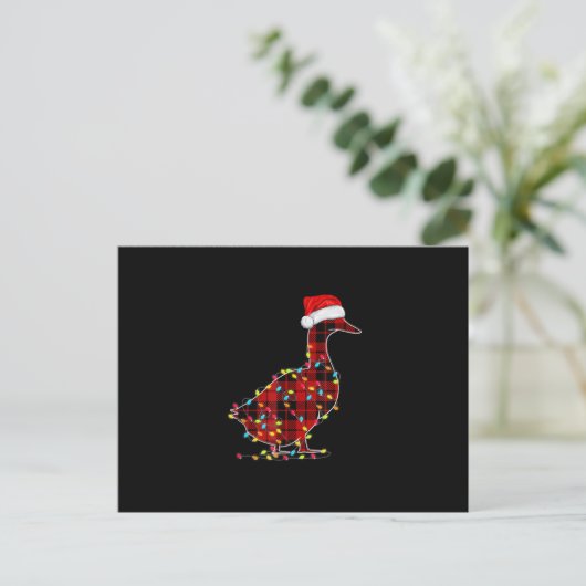 Funny Duck Christmas Light Red Kariert Matching Postkarte (Stehend Vorderseite)