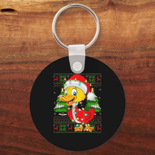 Funny Duck Christmas Lights Santa Costume Ugly Xma Schlüsselanhänger (Vorderseite)