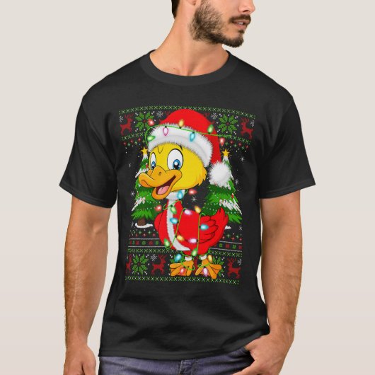 Funny Duck Christmas Lights Santa Costume Ugly Xma T-Shirt (Vorderseite)