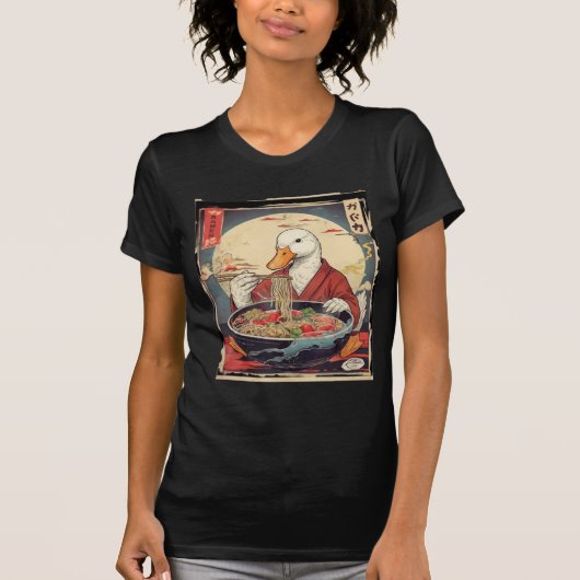 Funny Duck Eating Ramen Japanese Art T-Shirt (Vorderseite)