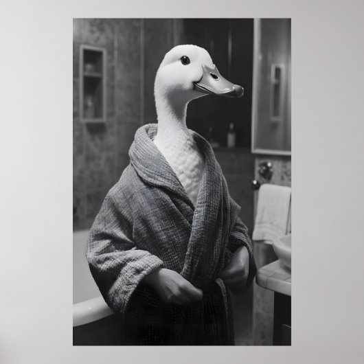 Funny Duck in Bathrobe Print, Quirky Bathroom Wall Poster (Vorne)