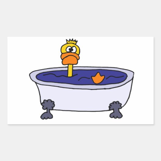 Funny Duck in einem Badewanne Cartoon Rechteckiger Aufkleber (Vorderseite)