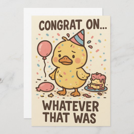 Funny Duck Party Greeting Card - Congrats On... Dankeskarte (Vorne/Hinten)