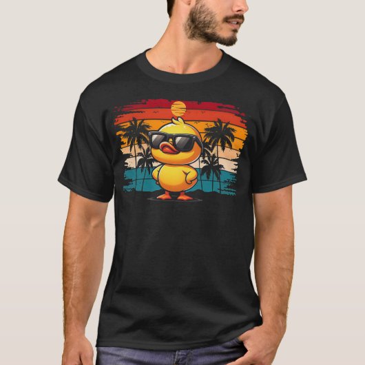 Funny Duck Shirt Cool Retro Yellow Duck in Sunglas (Vorderseite)
