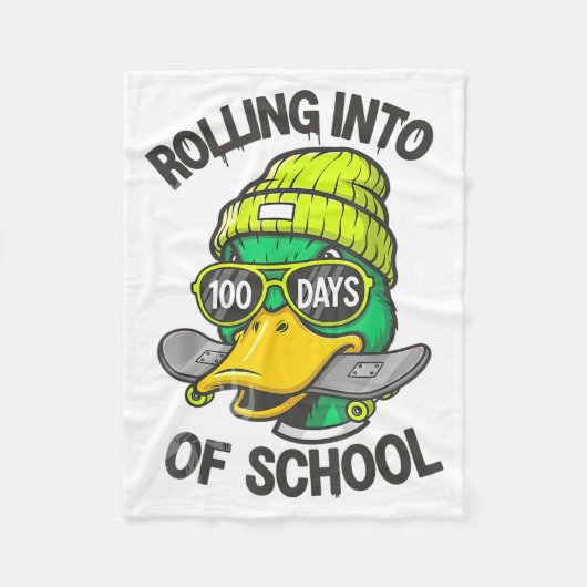 Funny Duck Skateboard 100 Days Of School Outfit Fleecedecke (Vorderseite)